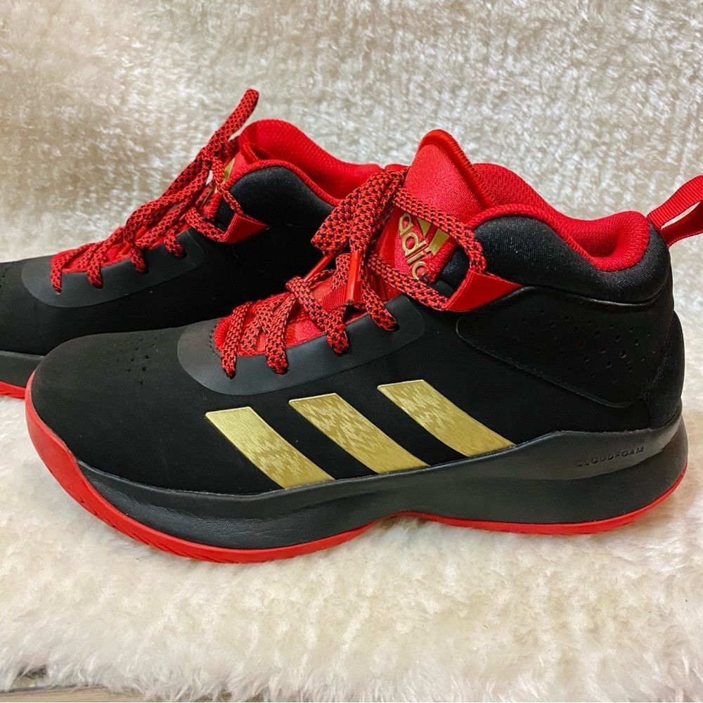 Adidas Kids Cross Em Up Black Red and Gold High-Top Basketball Sneakers